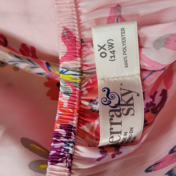 Womens Pink Floral Off-Shoulder Blouse 14 16 Terra & Sky Lightweight Top - Picture 5 of 7